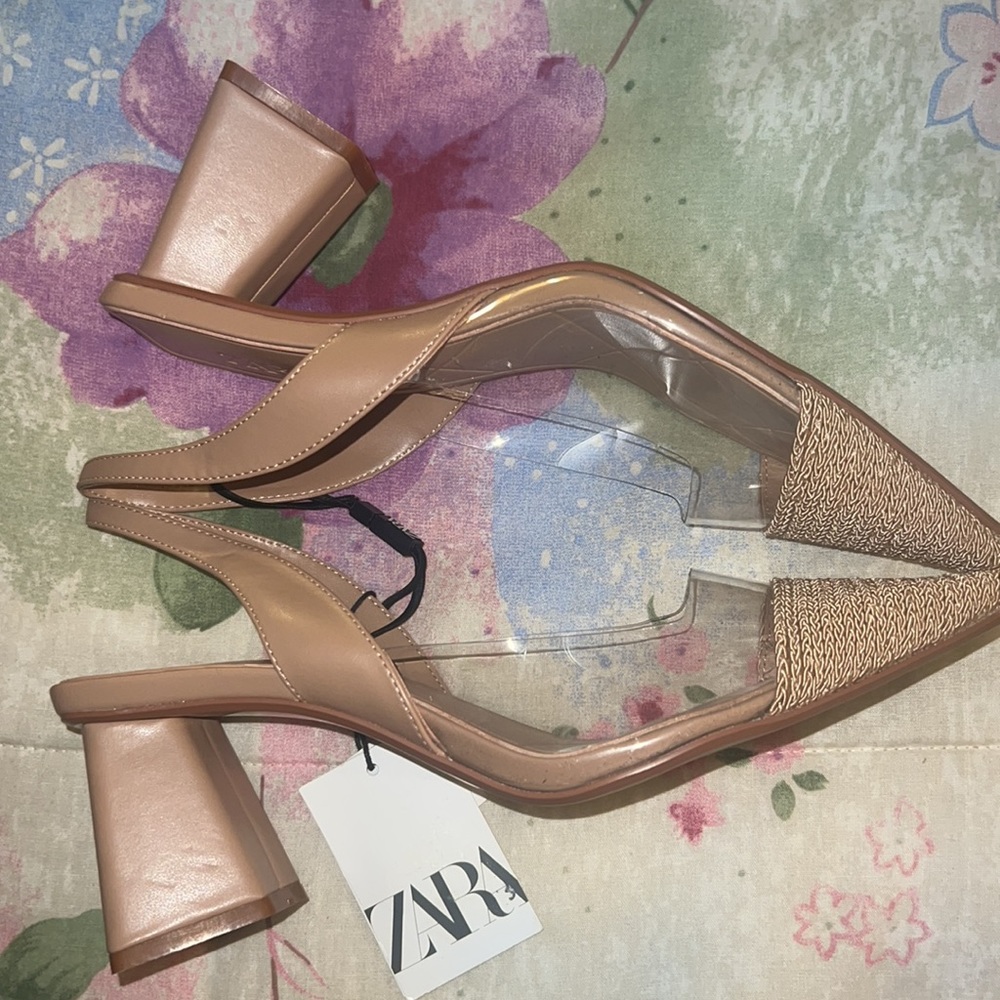 Heeled sling back clear straw textured rafia heels - Picture 4 of 8